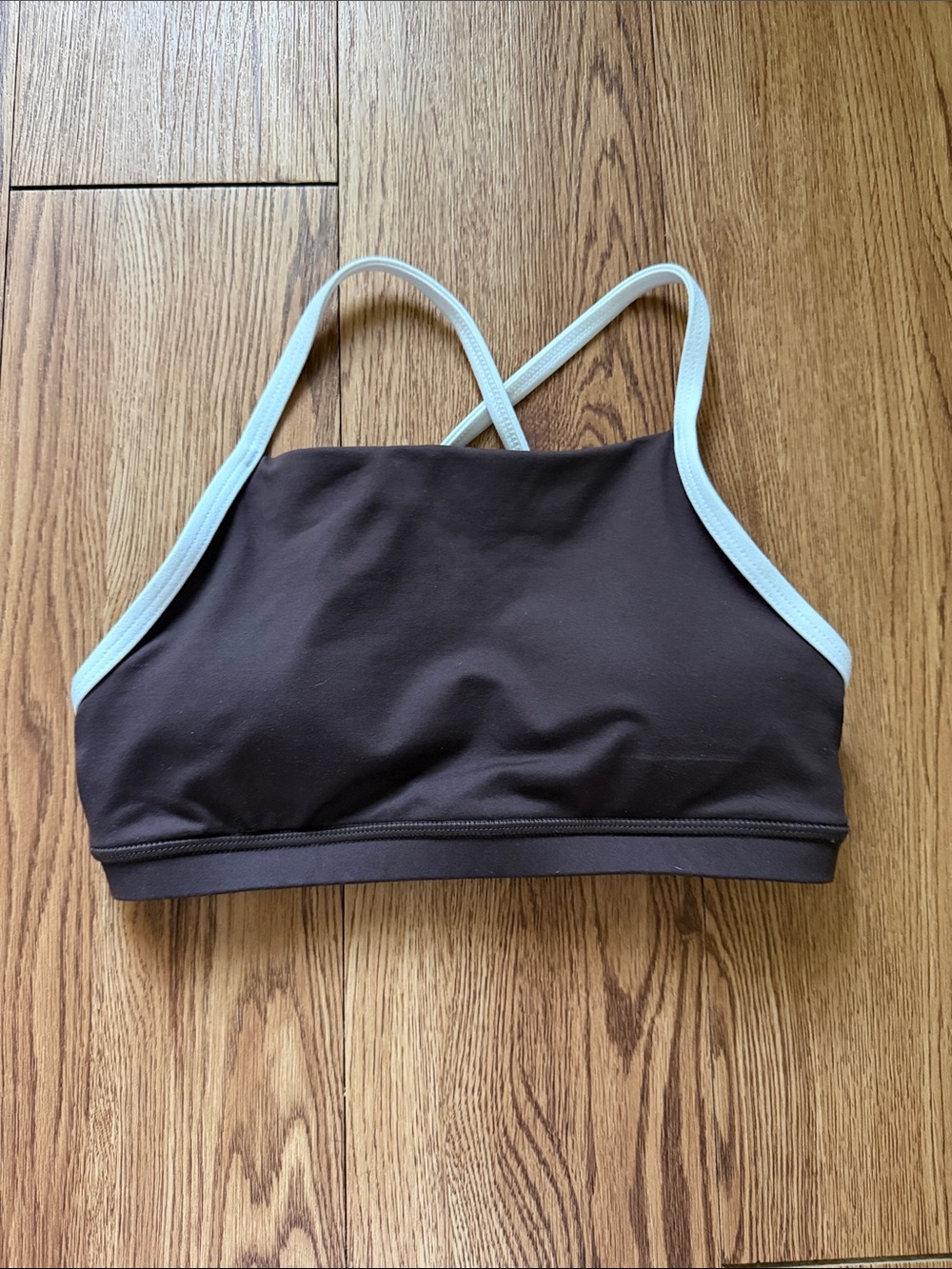 Fleo Brown Sports Bra with Light Blue Trim